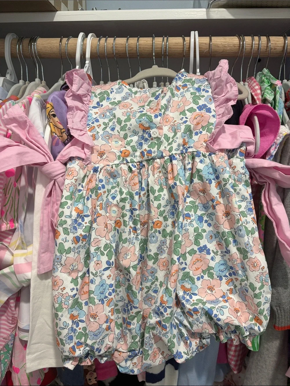 Cecil and Lou girls Floral onesie - White with Pink & Green